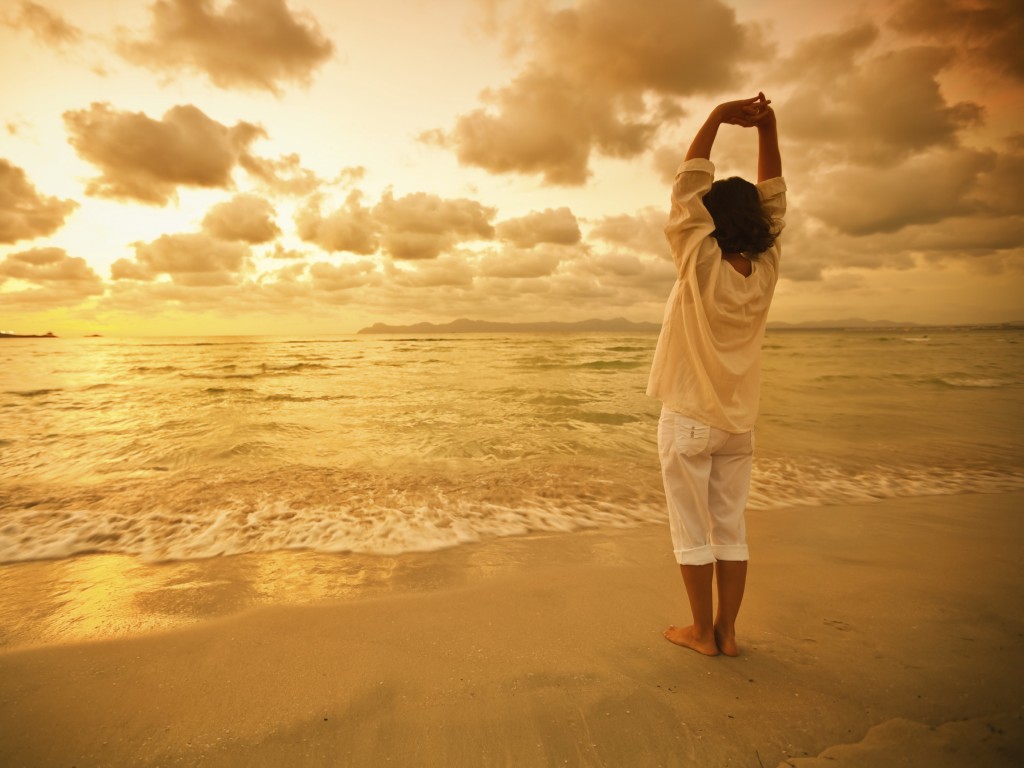 meditating on the beach